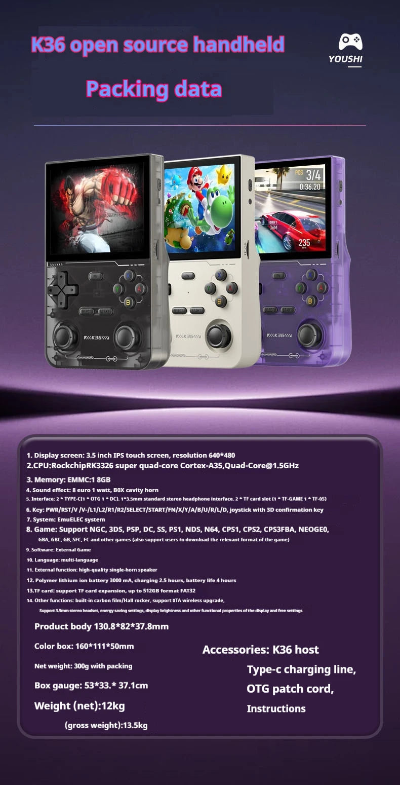 Hot Sale K36 64G Built in 16000+ Games, 3.5-inch Screen Linux System Portable Retro Game Console Pocket Video Player