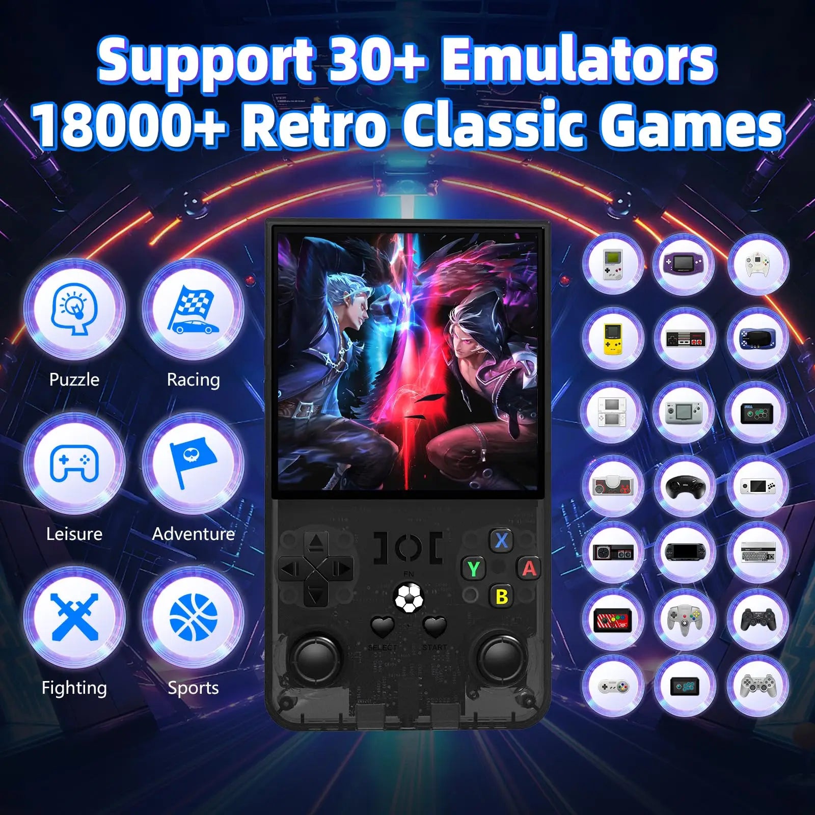 R36MAX Retro Handheld Game Console - 64GB Built-in 18000+ Games, 4.0 Inch IPS Screen, Linux System, 4000mAh Battery, Portable Vi