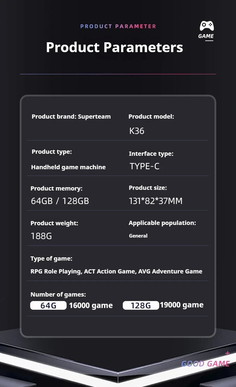 Hot Sale K36 64G Built in 16000+ Games, 3.5-inch Screen Linux System Portable Retro Game Console Pocket Video Player