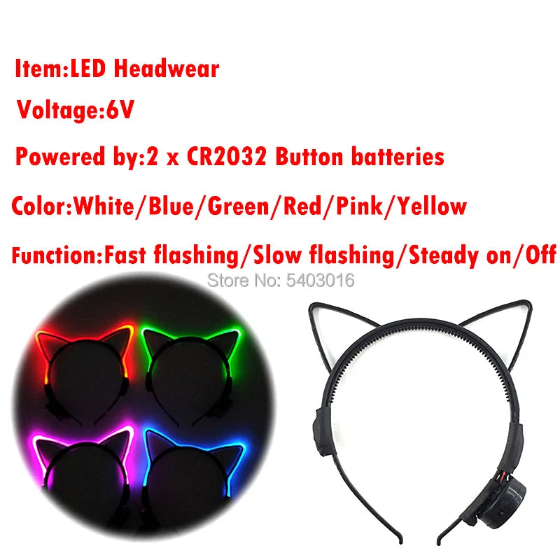 NEW LED Light up Headwear 6 Lighting colors Cat Ear LED Flashing Headband LED Headband Rave Women Girls Glow Party Supplies