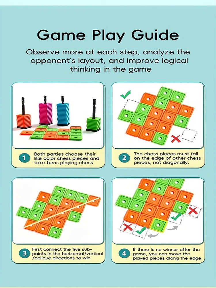 Interactive Desktop Strategy Game with Colorful Pieces, Strategy Board Gam Portable Five-in-a-Row Game for Kids and Adults
