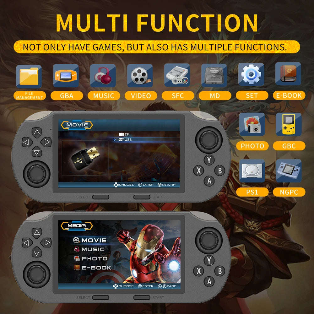 SF3000 Portable Mini Handheld Game Player 4.5 Inch IPS Screen Retro Video Game Console Built-in 20000+ Games for PS1/GBA/SFC