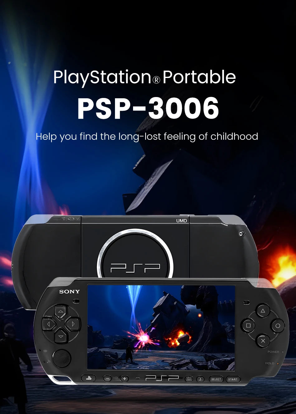 100% Original Sony psp 3000 (PSP-3006) PIANO BLACK PSP3000 Game Console PlayStation Handheld GBA Arcade Game Console (Gift Game)
