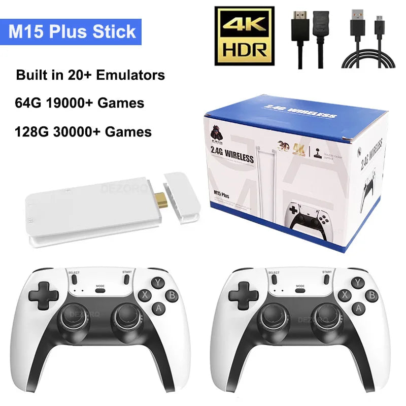 M15 Plus Game Stick 4K Mini Video Game Console 30000+ Games TV Handheld Game Console Dual Gamepads HD Output Retro Games