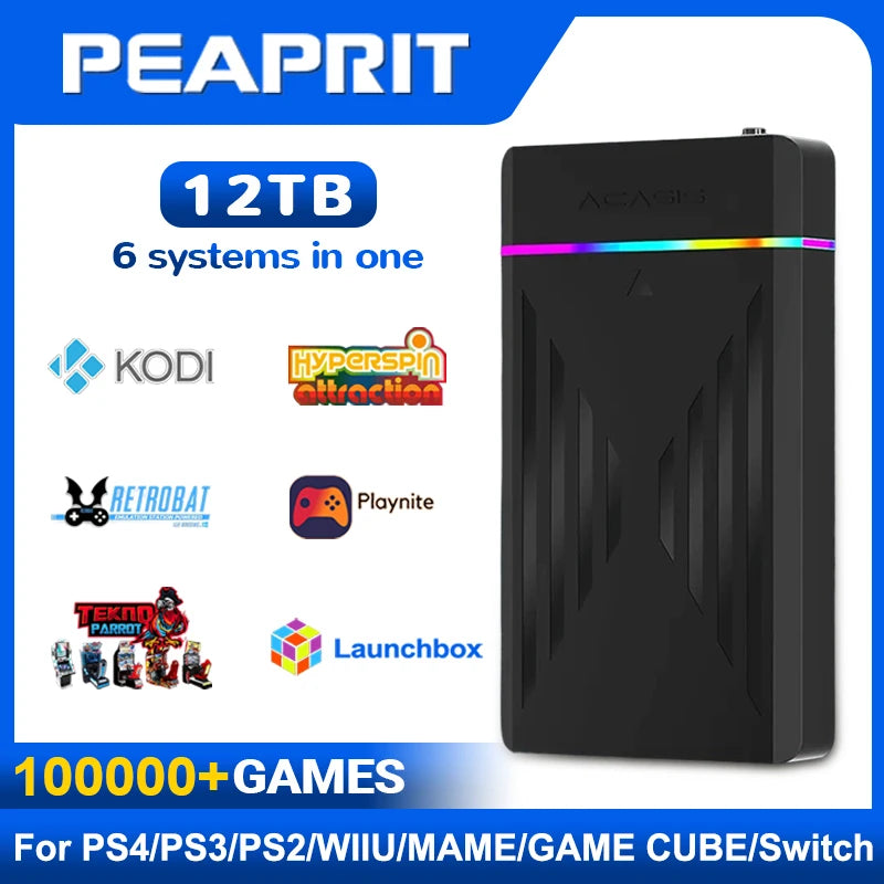 PEAPRIT 12TB Gaming HDD with Hyperspin Launchbox Retrobat Playnite 10K+ Retro Video Games Console for PS3/PS2/PS/Wii/WIIU/SWITCH