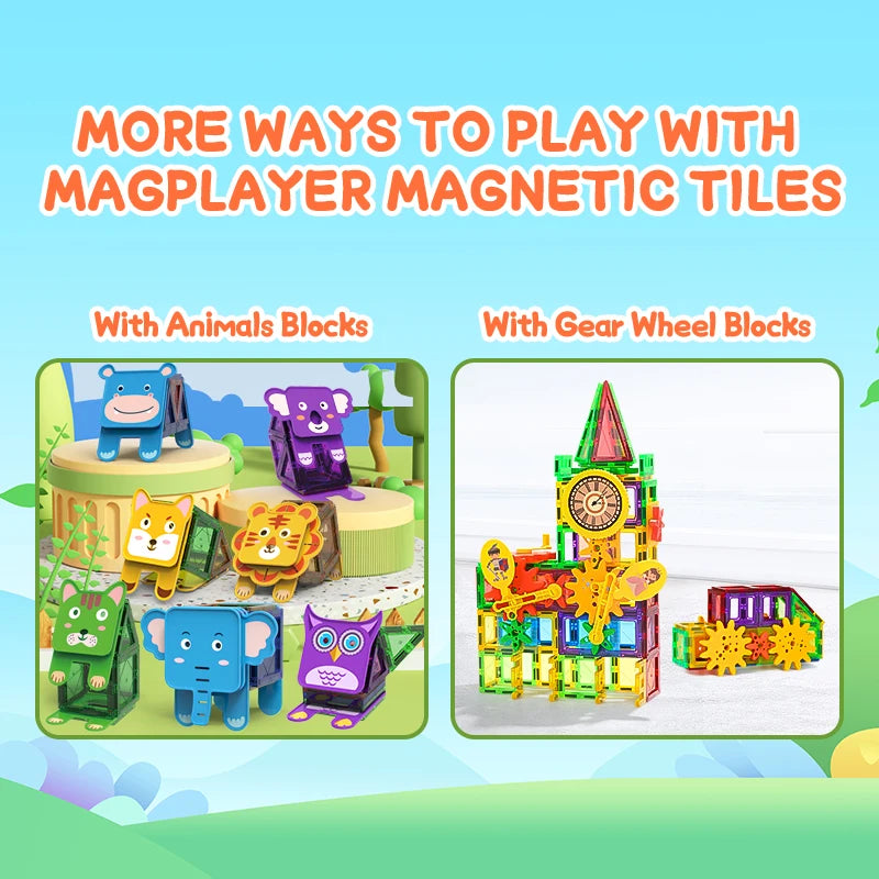 Magplayer Magnetic Building Blocks Construction Set Game Magnet Tiles Children Montessori Educational Toys For Kid Boy Girl Gift