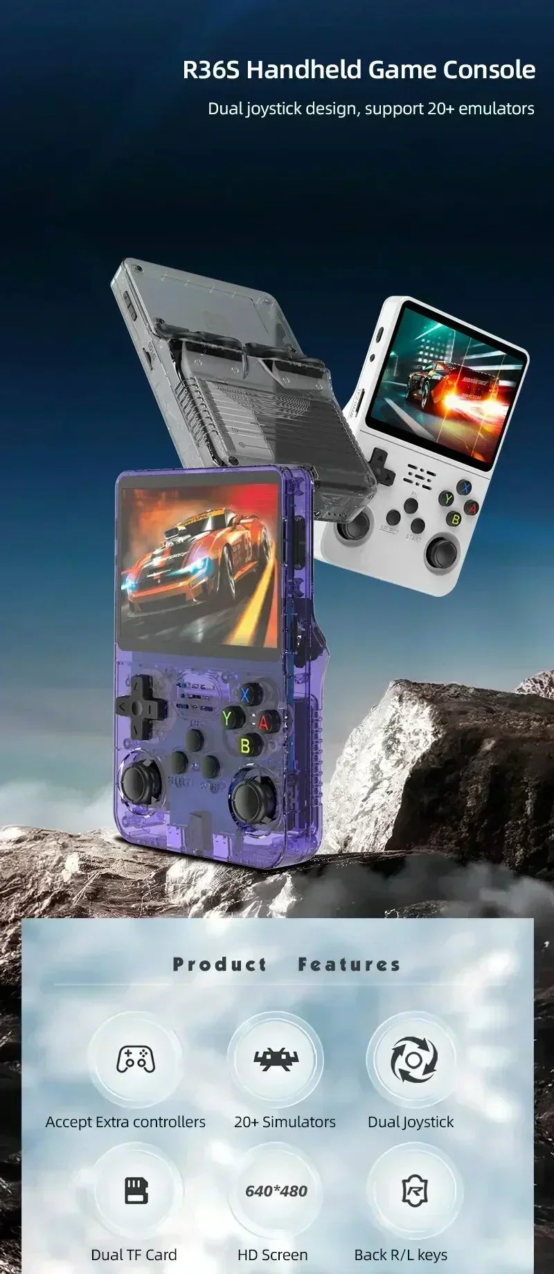 R36S new retro game console 3.5-inch Linux open-source system portable handheld game console with 128GB large memory