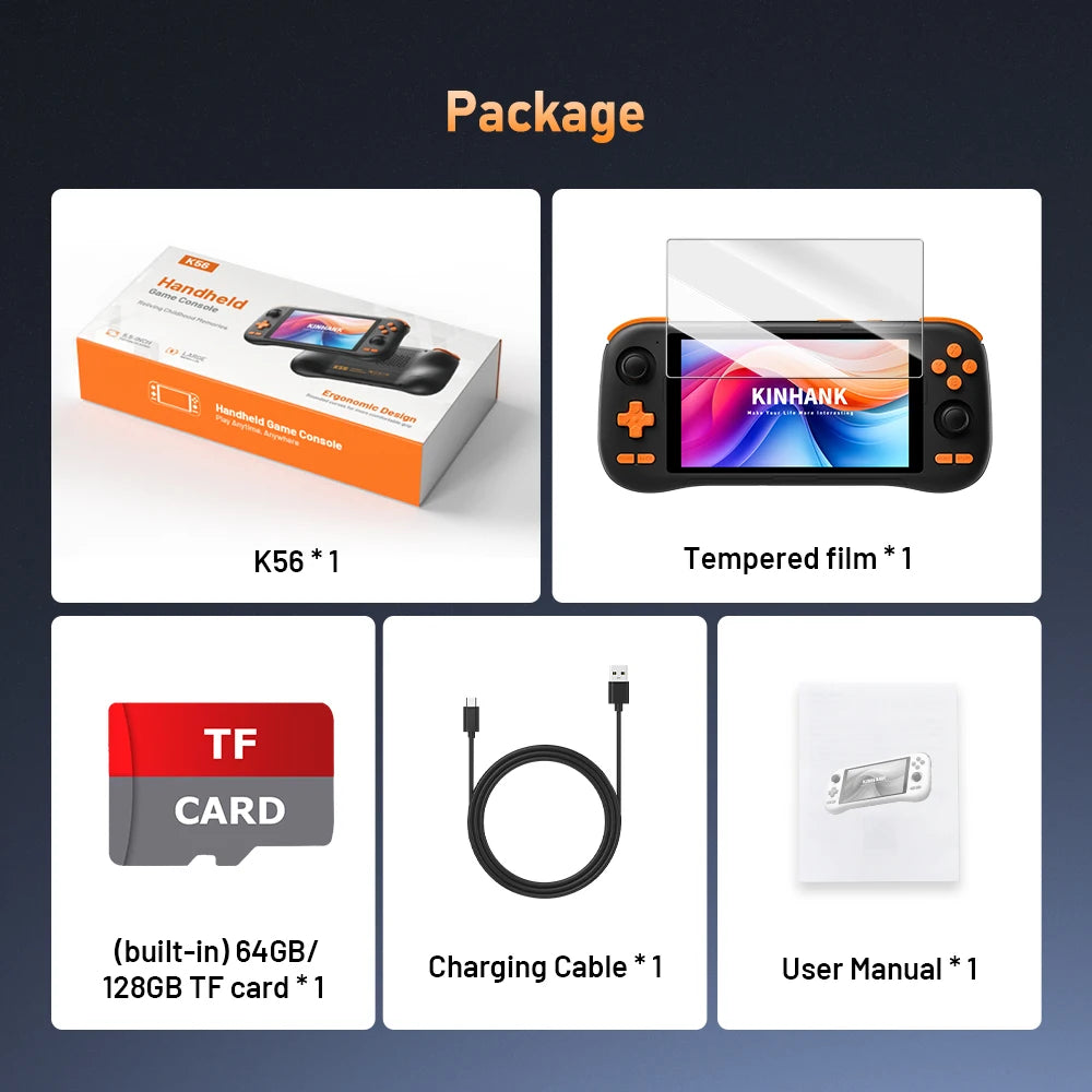 Kinhank Super console K56 Android 14 Handheld Game Console 5.5 inch Touch Screen 5000mAh With 50+ Emulators For DC/MAME/SS/PSP