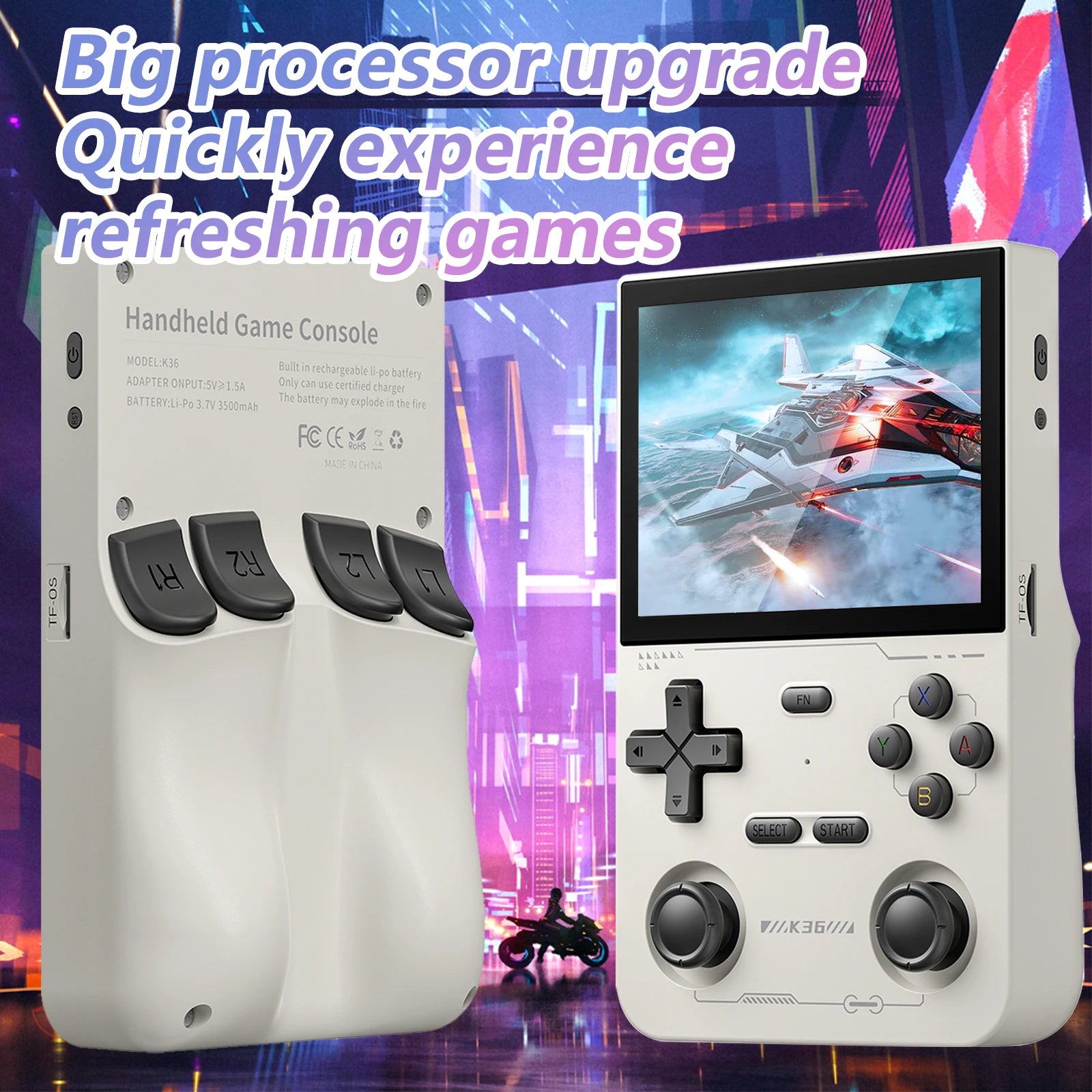 GAMINJA K36 Handheld Game Console 3.5Inch IPS 640x480 Screen Built in 64GB Simulator Games Games Portable Handheld Game Console