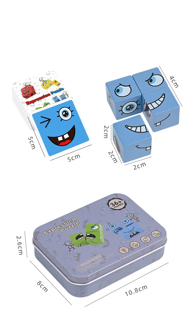 Cube Face Change Building Blocks Board Game Wood Puzzle Montessori Expression Wooden Blocks Blocos For Children Kids Toys Gift