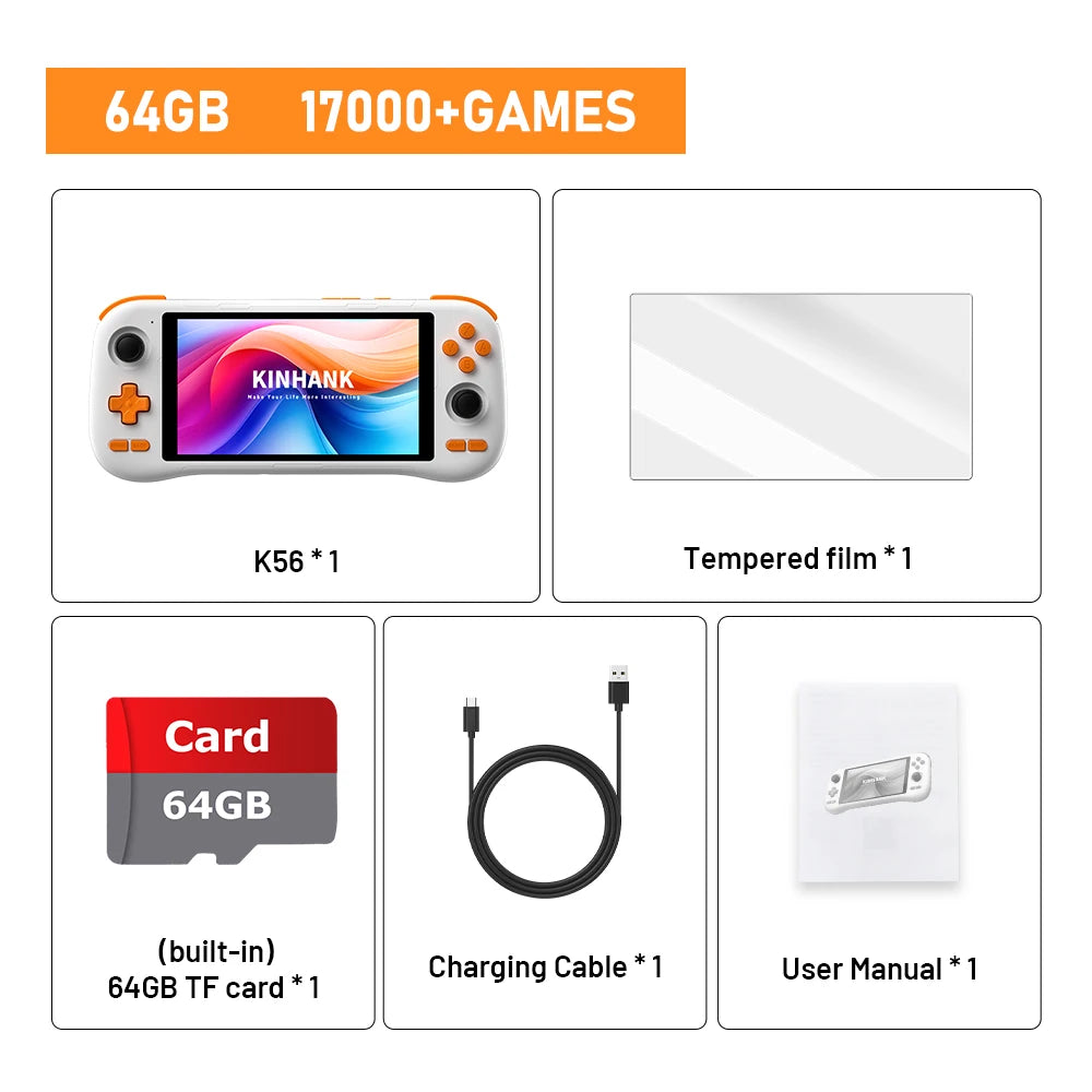 Kinhank Super console K56 Android 14 Handheld Game Console 5.5 inch Touch Screen 5000mAh With 50+ Emulators For DC/MAME/SS/PSP