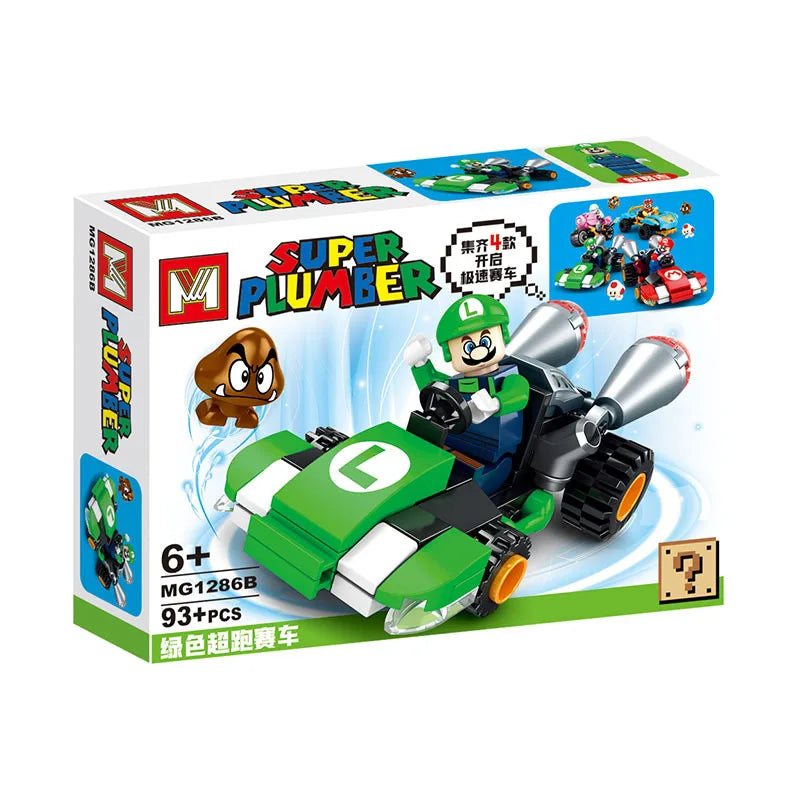 Super Mario Bros Building Block Karting Luigi Bowser Princess Peach Yoshi Toad Figure Toys Pull Back Car Game Doll Kids Gifts