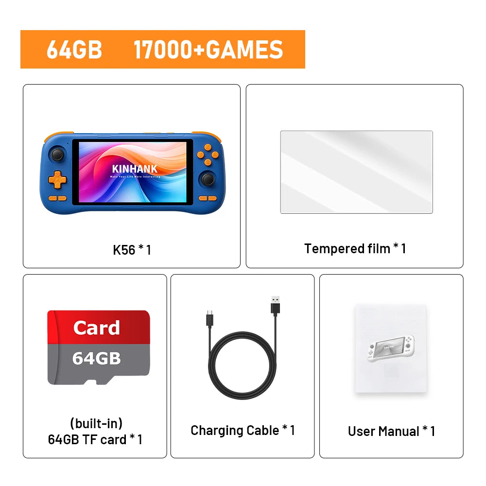 Kinhank Super console K56 Android 14 Handheld Game Console 5.5 inch Touch Screen 5000mAh With 50+ Emulators For DC/MAME/SS/PSP
