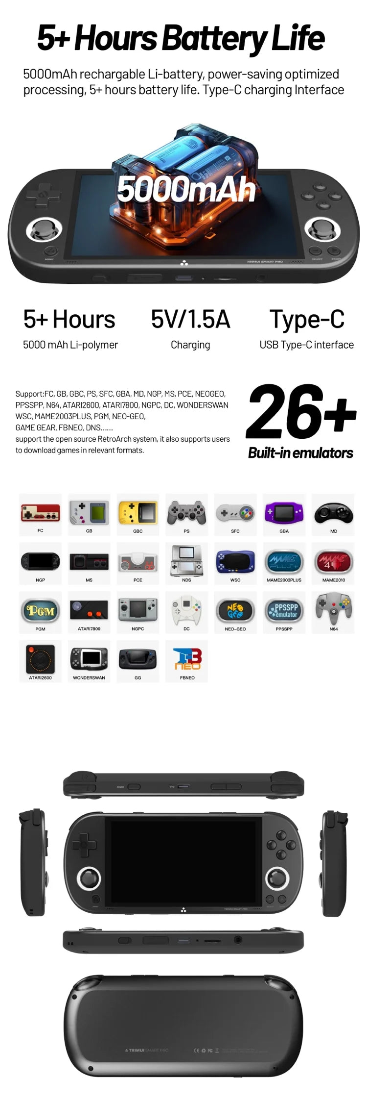 Trimui Smart Pro Handheld Game Console 4.96''IPS Screen Linux System Joystick RGB Lighting Smartpro Retro Video Game Player Gift