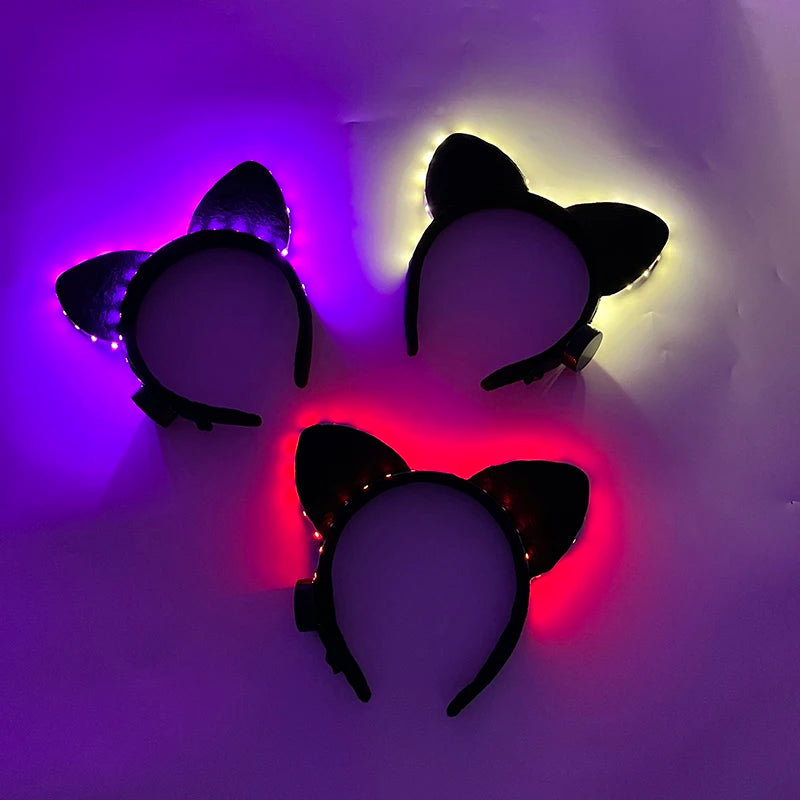 NEW LED Light up Headwear 6 Lighting colors Cat Ear LED Flashing Headband LED Headband Rave Women Girls Glow Party Supplies