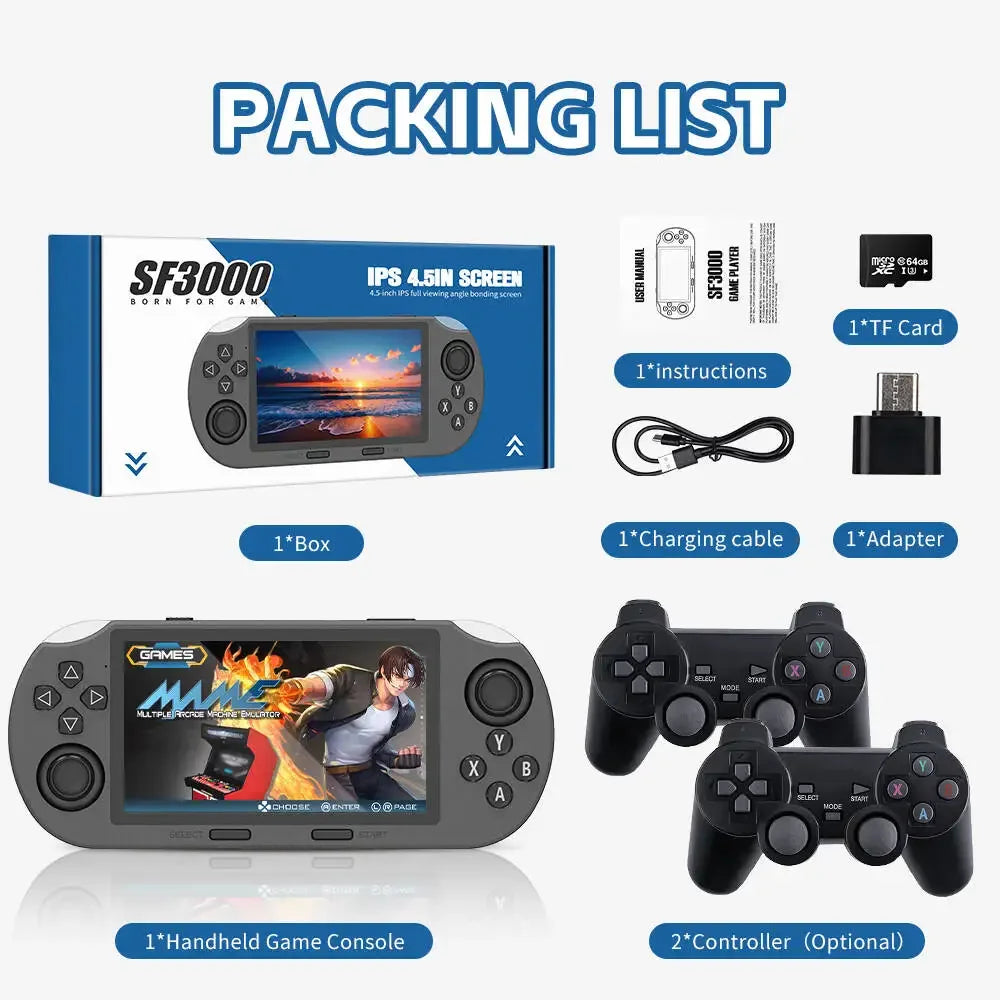 SF3000 Portable Mini Handheld Game Player 4.5 Inch IPS Screen Retro Video Game Console Built-in 20000+ Games for PS1/GBA/SFC