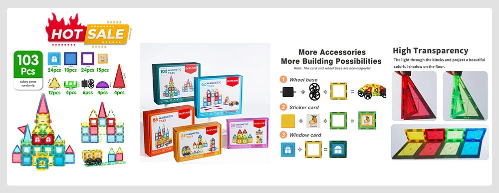 Magplayer Magnetic Building Blocks Construction Set Game Magnet Tiles Children Montessori Educational Toys For Kid Boy Girl Gift