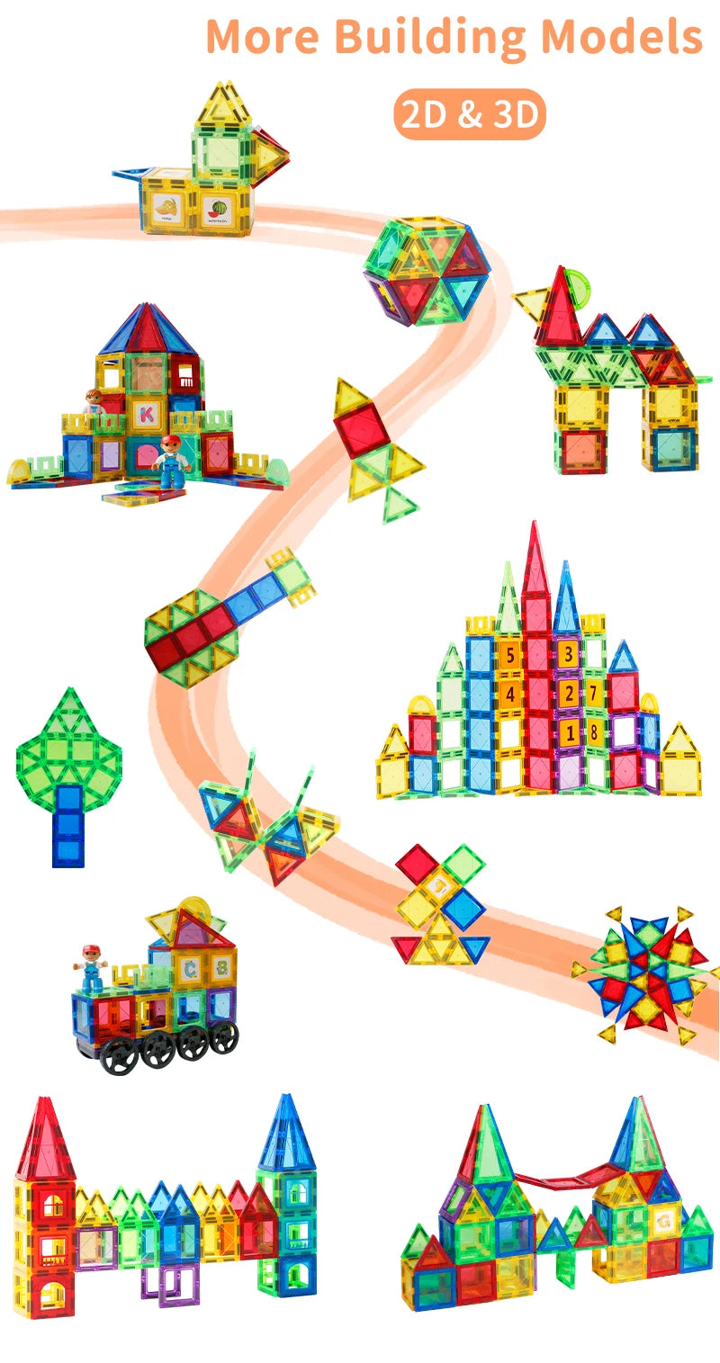 Magplayer Magnetic Building Blocks Construction Set Game Magnet Tiles Children Montessori Educational Toys For Kid Boy Girl Gift