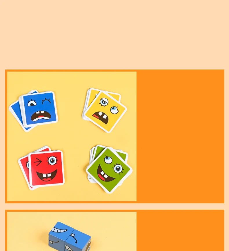 Cube Face Change Building Blocks Board Game Wood Puzzle Montessori Expression Wooden Blocks Blocos For Children Kids Toys Gift
