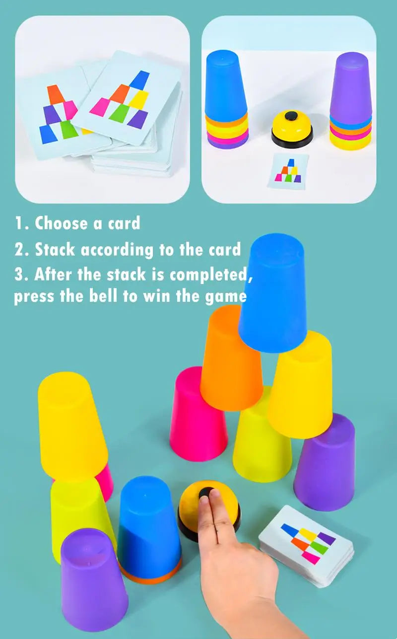 Stack Cup Game With Card Kid Educational Montessori Toy Intellectual Enlightenment Color Cognition Logic Training Christmas Gift