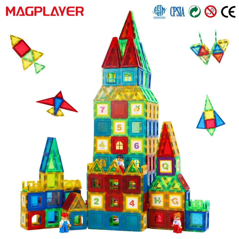 Magplayer Magnetic Building Blocks Construction Set Game Magnet Tiles Children Montessori Educational Toys For Kid Boy Girl Gift