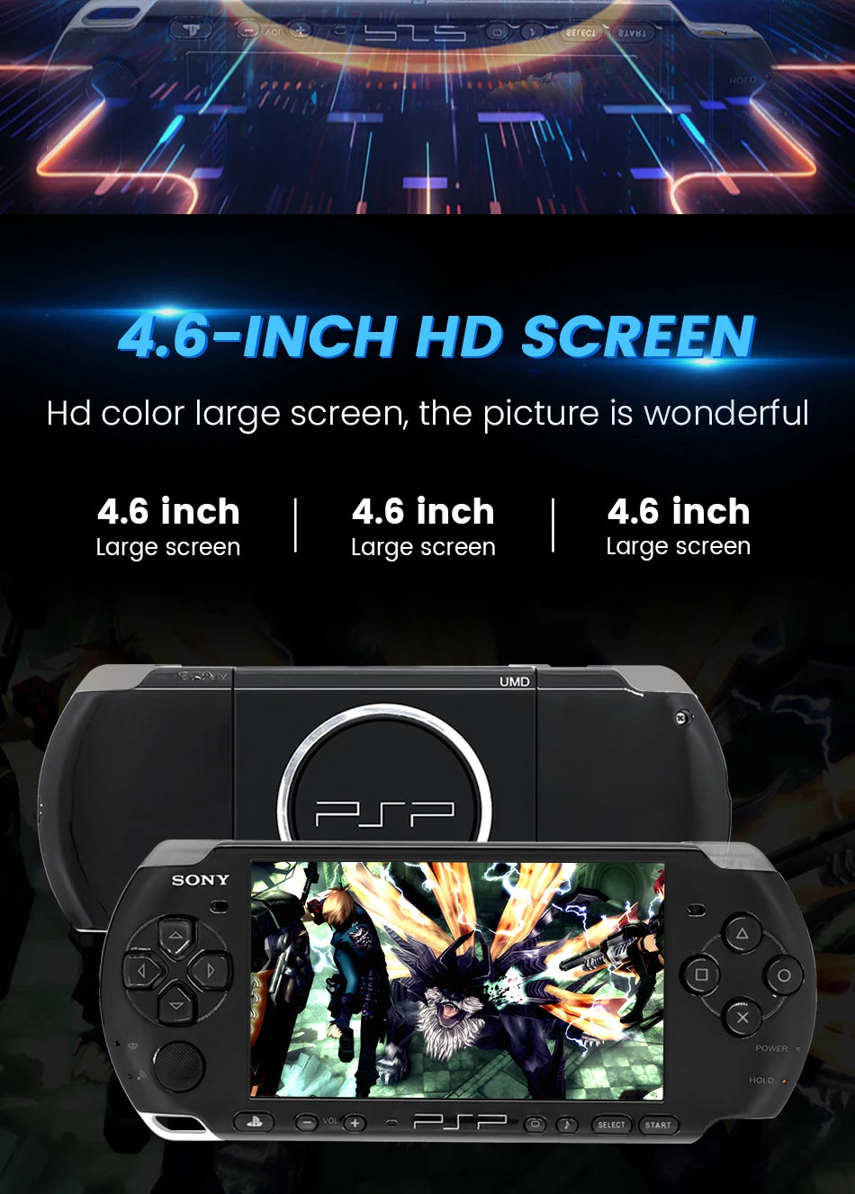100% Original Sony psp 3000 (PSP-3006) PIANO BLACK PSP3000 Game Console PlayStation Handheld GBA Arcade Game Console (Gift Game)