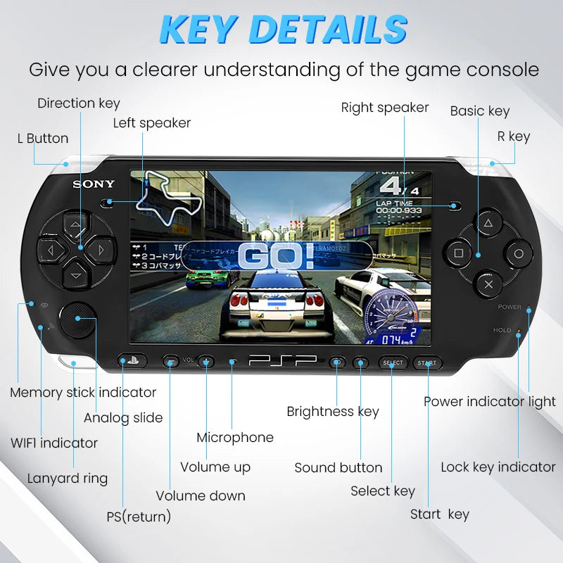 100% Original Sony psp 3000 (PSP-3006) PIANO BLACK PSP3000 Game Console PlayStation Handheld GBA Arcade Game Console (Gift Game)