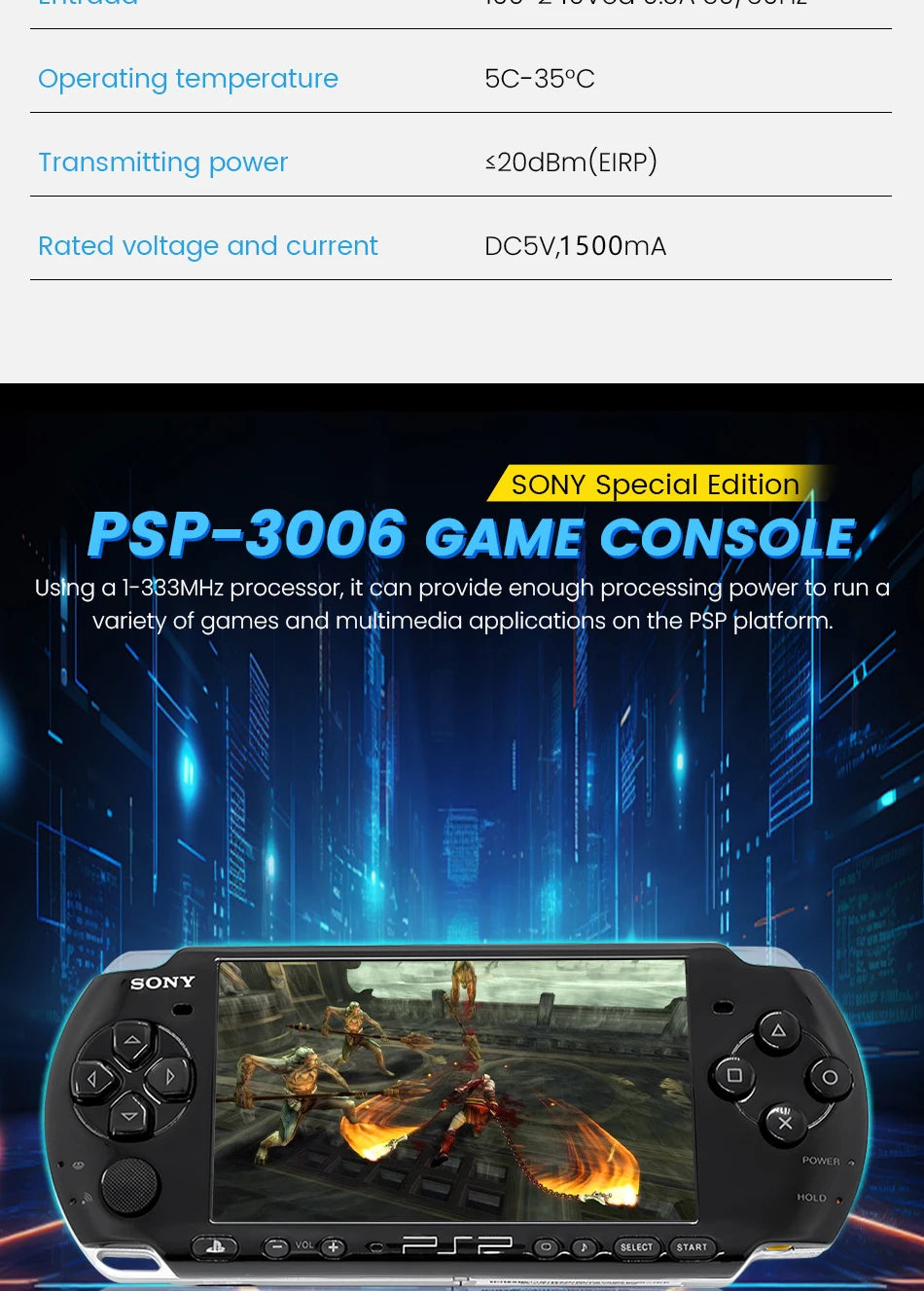 100% Original Sony psp 3000 (PSP-3006) PIANO BLACK PSP3000 Game Console PlayStation Handheld GBA Arcade Game Console (Gift Game)