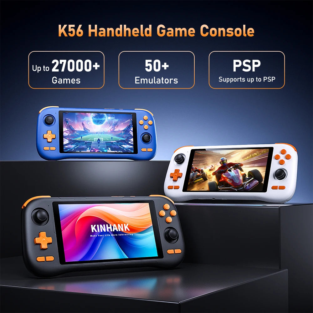 Kinhank Super console K56 Android 14 Handheld Game Console 5.5 inch Touch Screen 5000mAh With 50+ Emulators For DC/MAME/SS/PSP