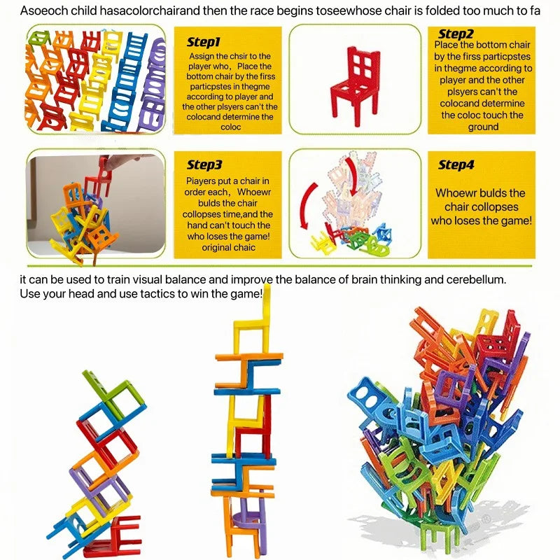 24-42pc folding chair stack children's puzzle toy parent-child interactive game for kids chair stack party juego tabletop games
