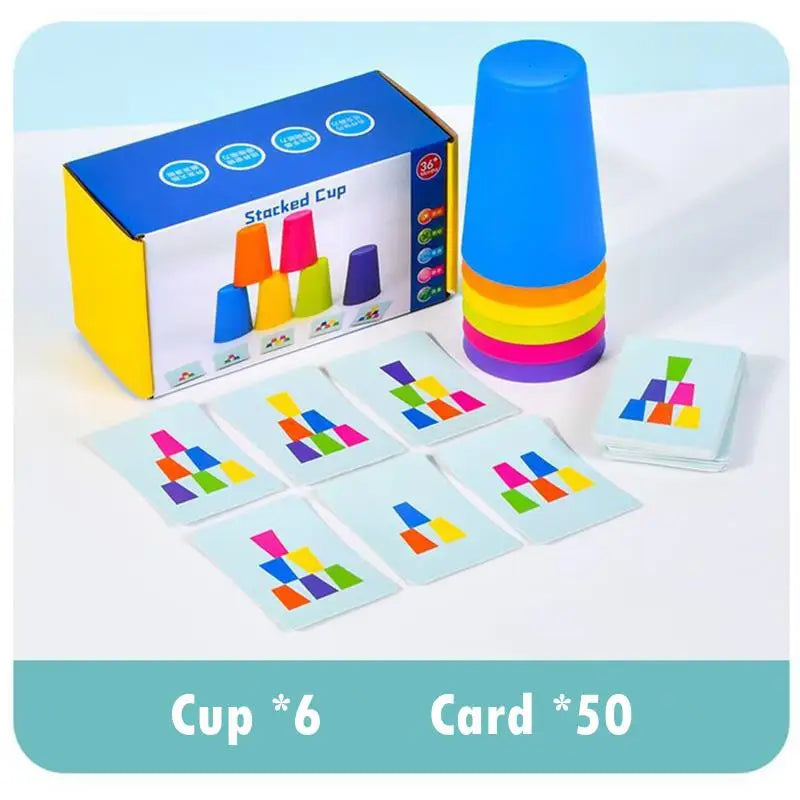 Stack Cup Game With Card Kid Educational Montessori Toy Intellectual Enlightenment Color Cognition Logic Training Christmas Gift