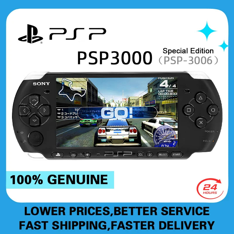 100% Original Sony psp 3000 (PSP-3006) PIANO BLACK PSP3000 Game Console PlayStation Handheld GBA Arcade Game Console (Gift Game)