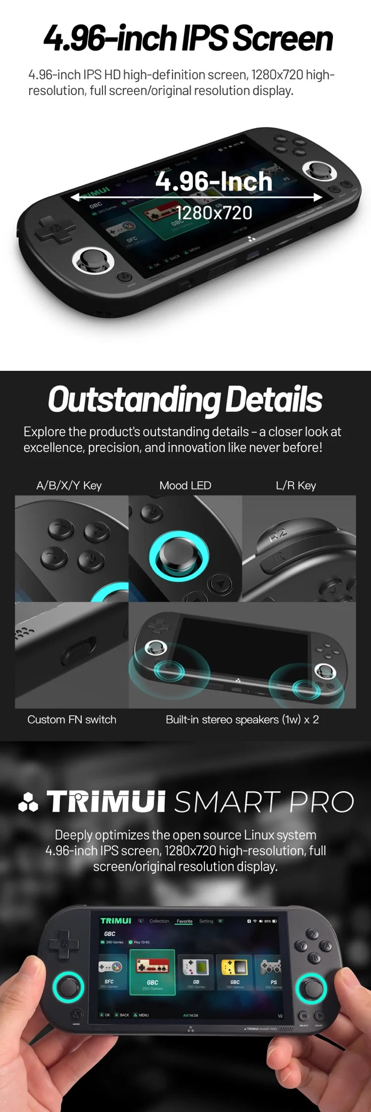 Trimui Smart Pro Handheld Game Console 4.96''IPS Screen Linux System Joystick RGB Lighting Smartpro Retro Video Game Player Gift