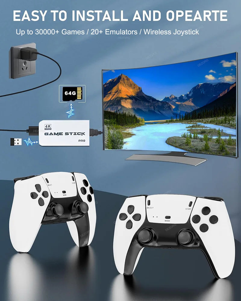 M15 Plus Game Stick 4K Mini Video Game Console 30000+ Games TV Handheld Game Console Dual Gamepads HD Output Retro Games
