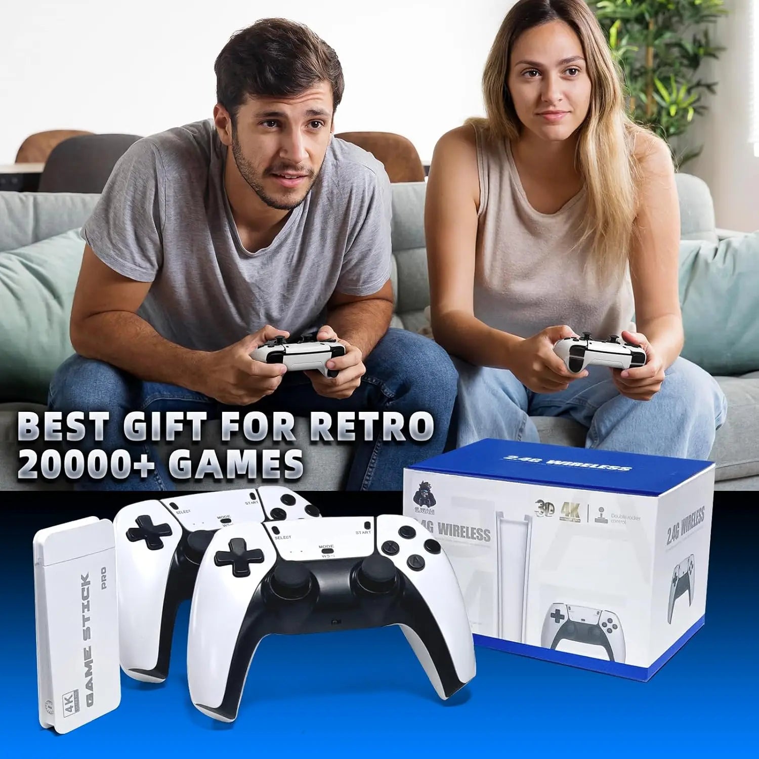 M15 Plus Game Stick 4K Mini Video Game Console 30000+ Games TV Handheld Game Console Dual Gamepads HD Output Retro Games