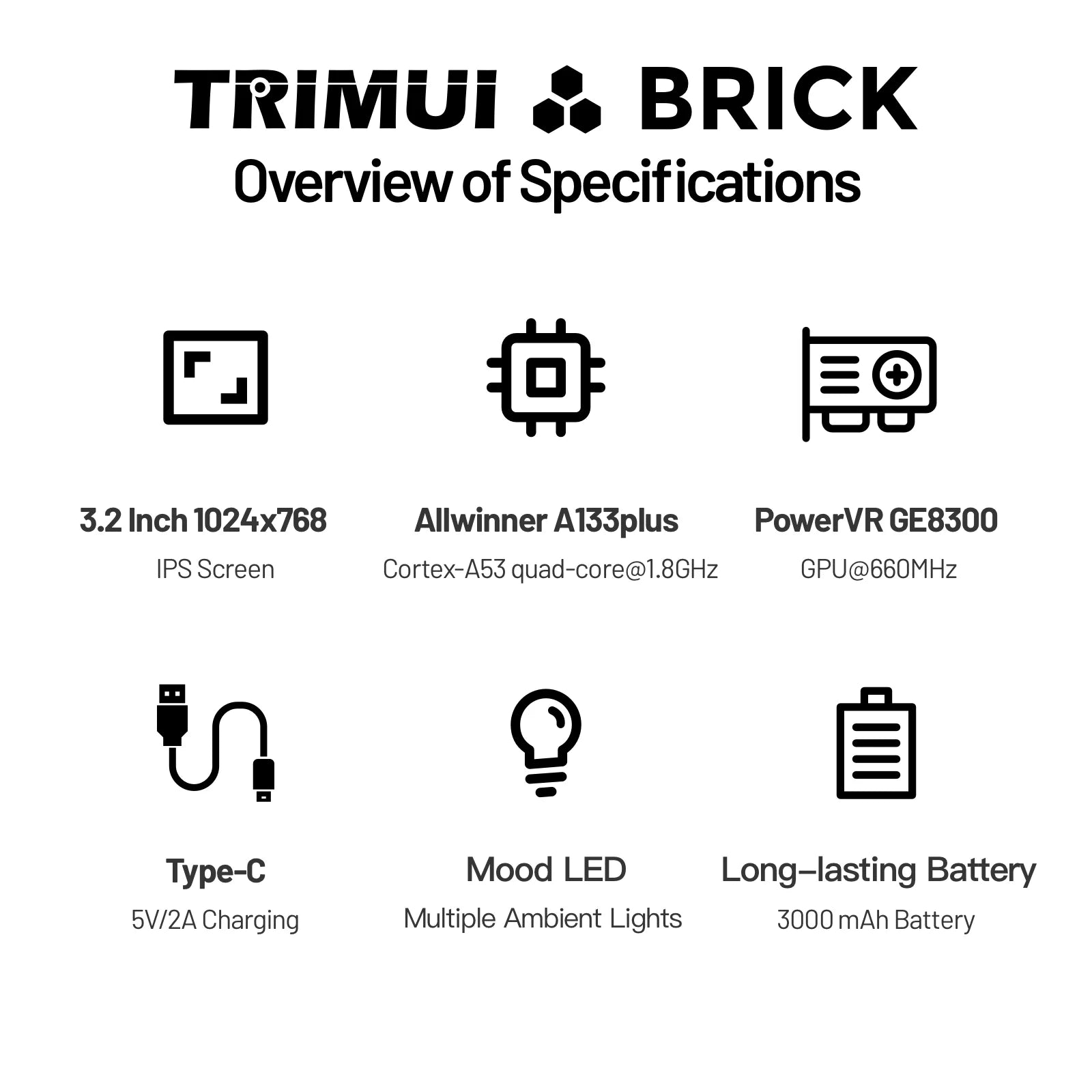TRIMUI BRICK Handheld Game Console 3.2'' IPS Screen Linux System Portable Game Console 400PPI IPS Screen 3000mAh Game Player