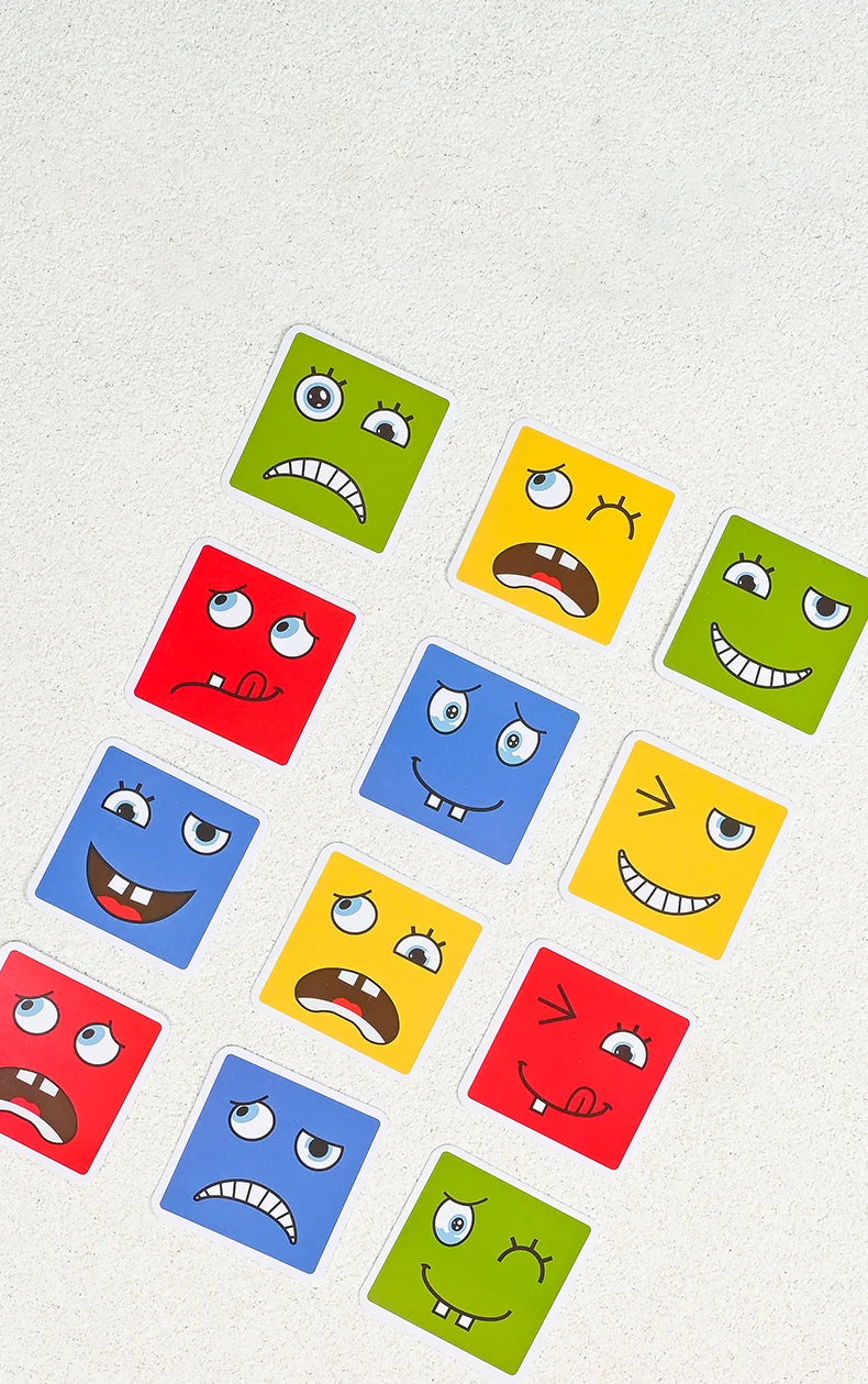 Cube Face Change Building Blocks Board Game Wood Puzzle Montessori Expression Wooden Blocks Blocos For Children Kids Toys Gift