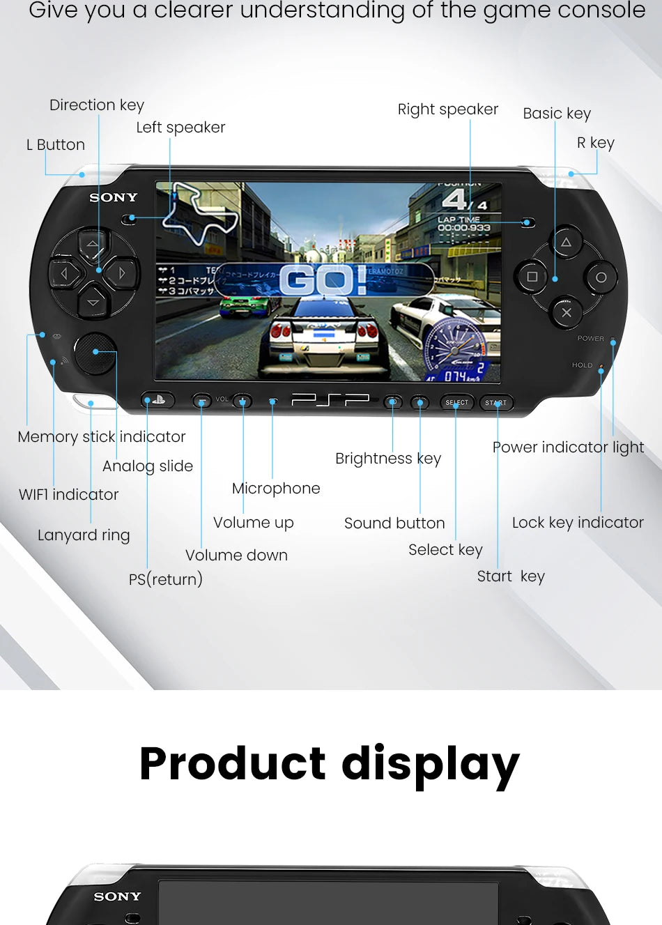 100% Original Sony psp 3000 (PSP-3006) PIANO BLACK PSP3000 Game Console PlayStation Handheld GBA Arcade Game Console (Gift Game)