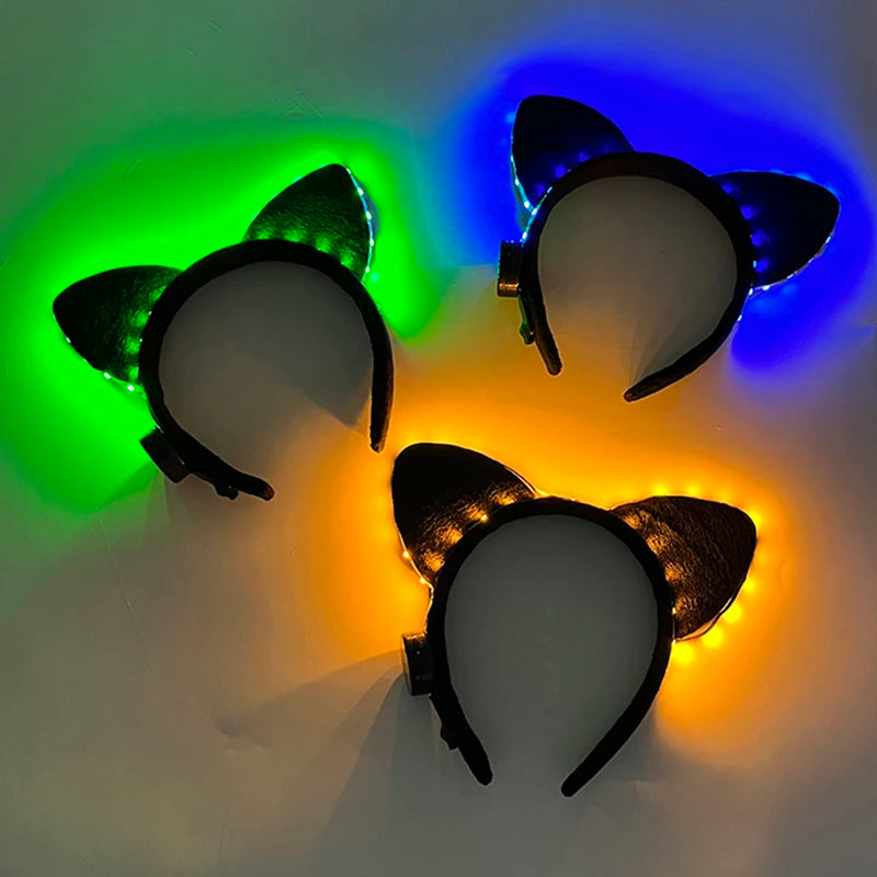 NEW LED Light up Headwear 6 Lighting colors Cat Ear LED Flashing Headband LED Headband Rave Women Girls Glow Party Supplies