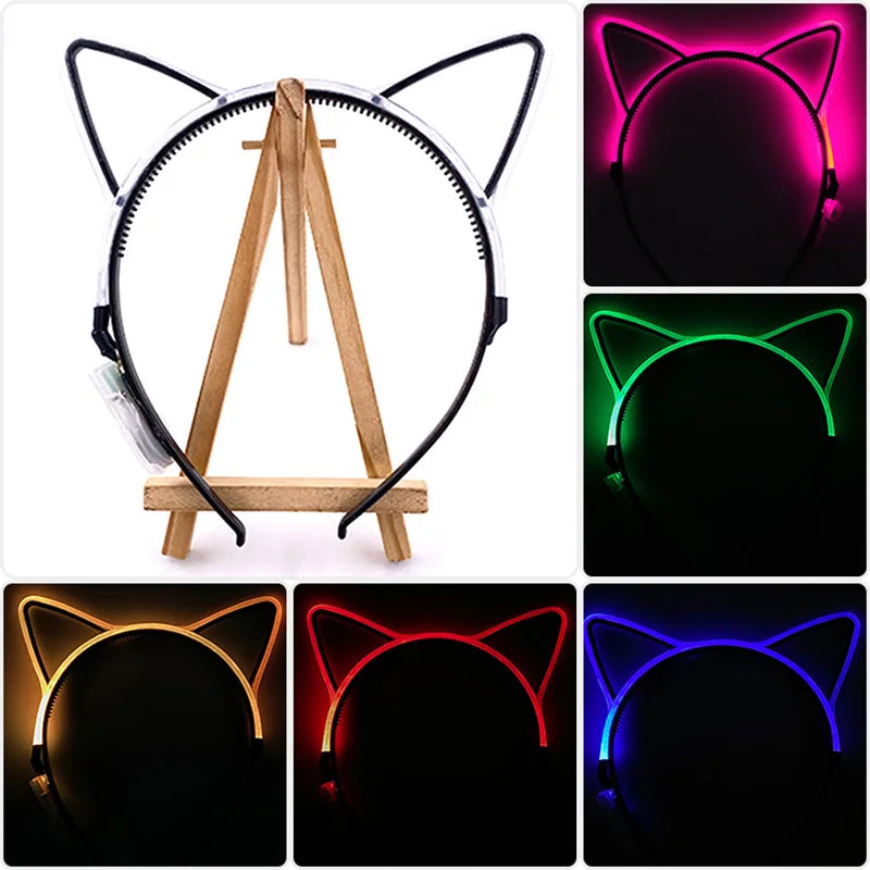 NEW LED Light up Headwear 6 Lighting colors Cat Ear LED Flashing Headband LED Headband Rave Women Girls Glow Party Supplies