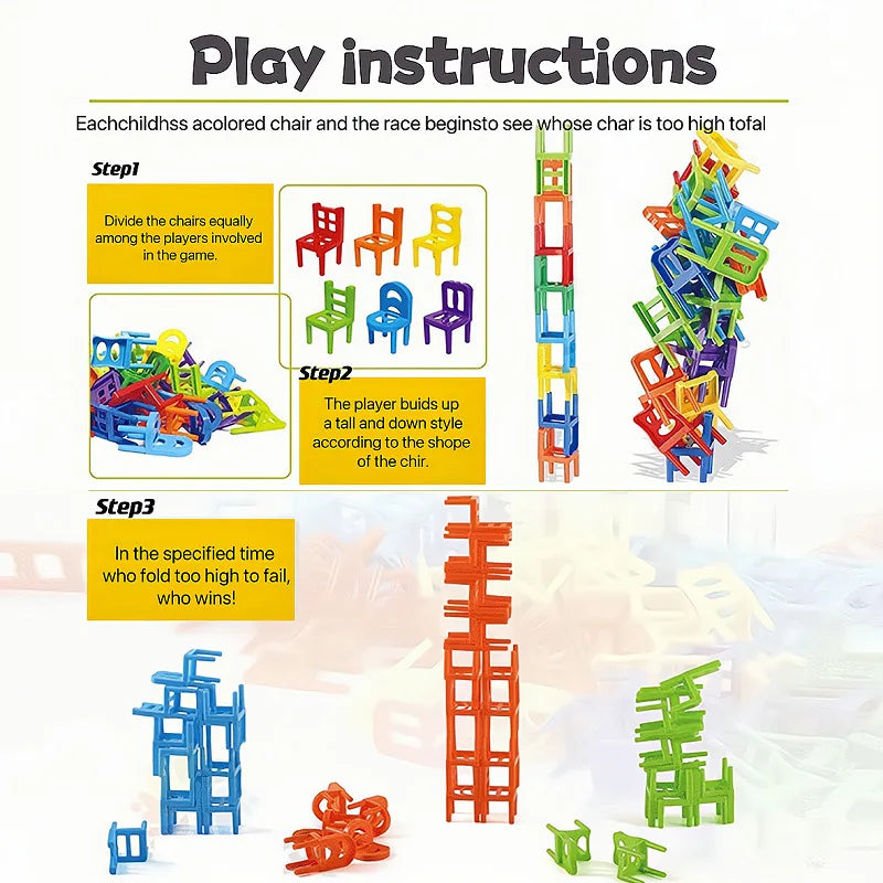 24-42pc folding chair stack children's puzzle toy parent-child interactive game for kids chair stack party juego tabletop games